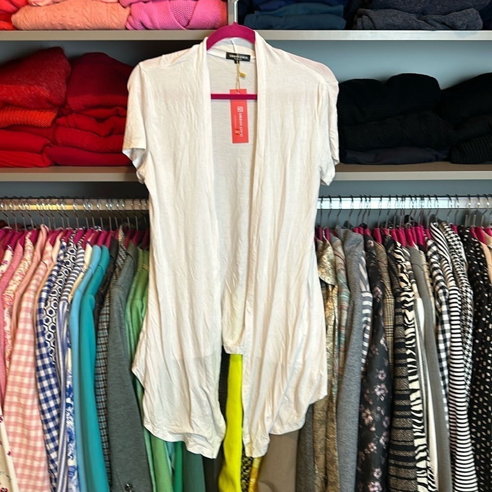 Urban Coco white open short sleeve cardigan size S NWT